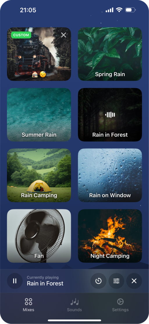 App screenshot: mixes list