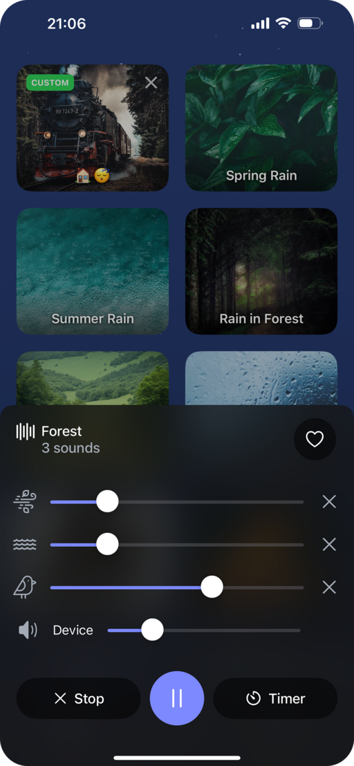 App screenshot: adjust sounds volume
